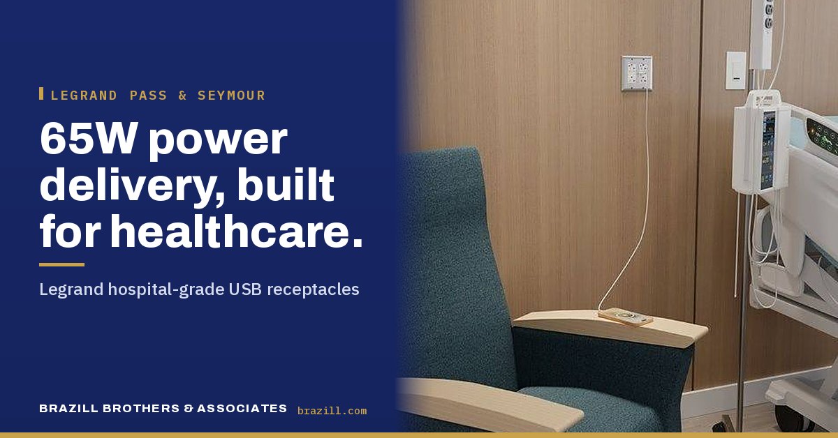 65W power delivery, built for healthcare: Legrand hospital-grade USB receptacles