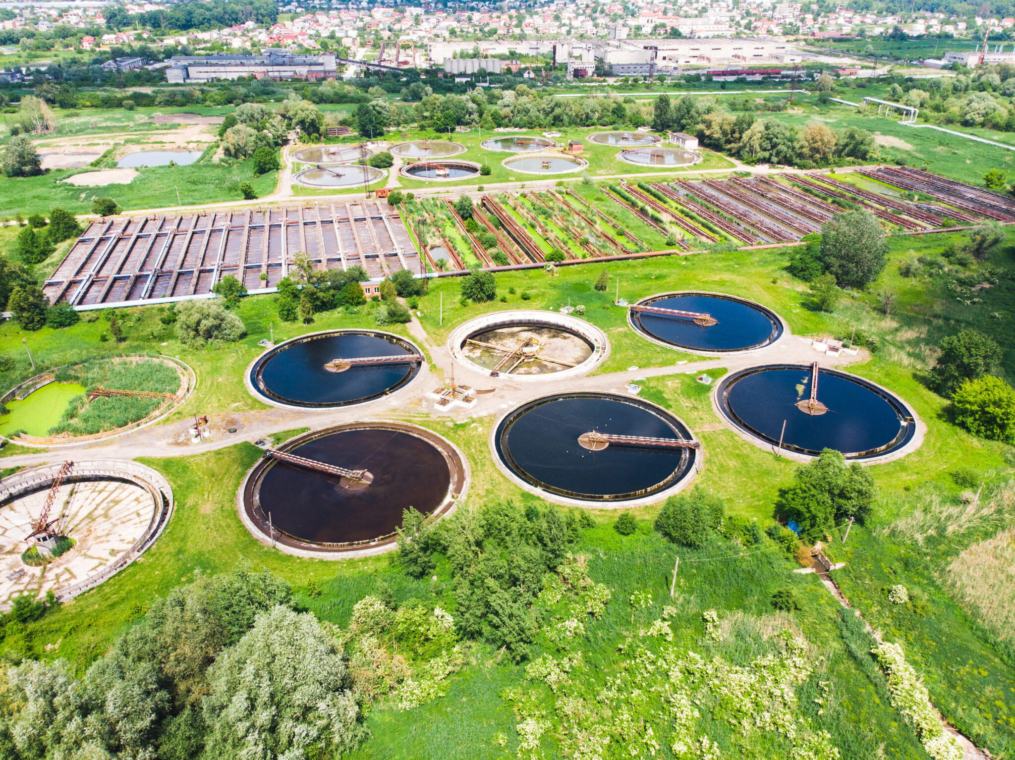 Aerial view of a wastewater treatment facility