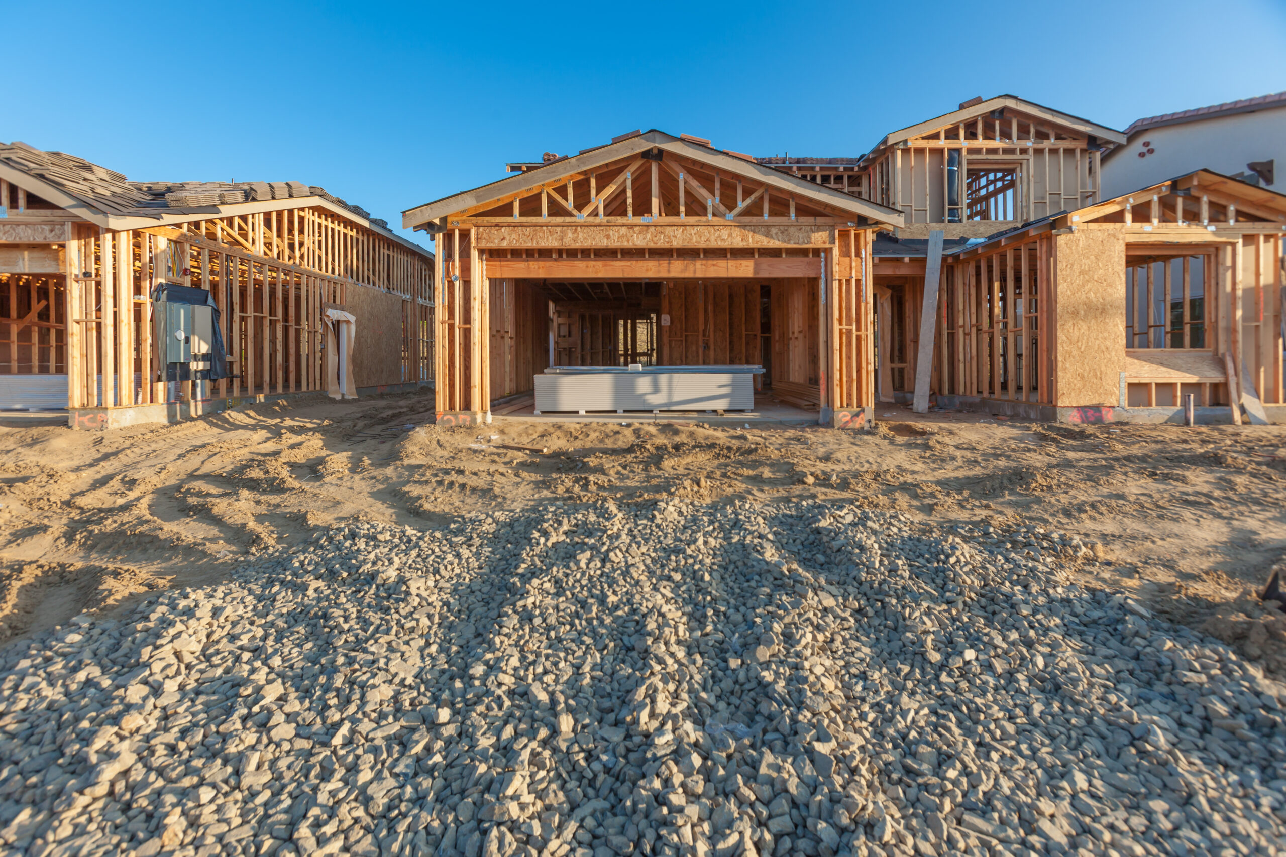 New home construction in a suburban neighborhood